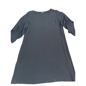 Eileen Fisher Women's Black 100% Silk Long Sleeves Shift Dress Size XL